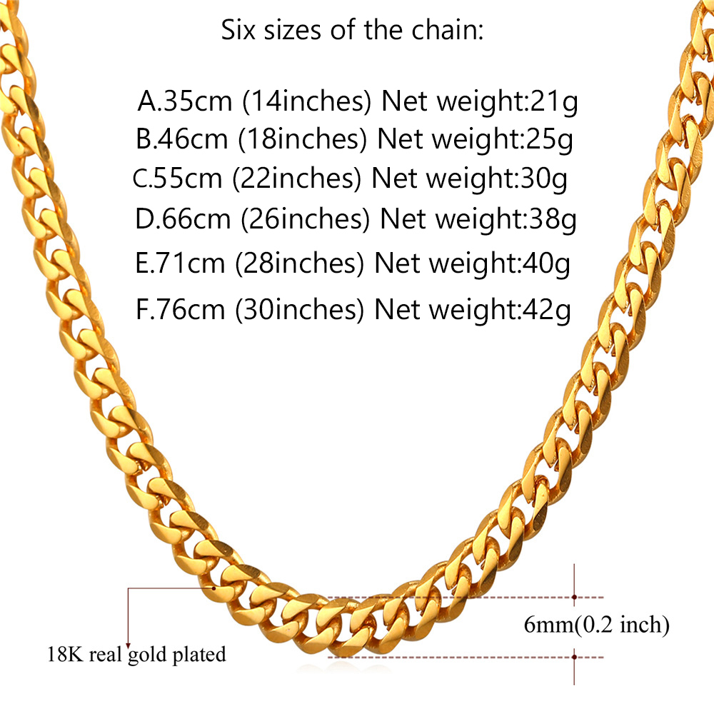 Miami Cuban Link Chain Necklace for Men Size Guide