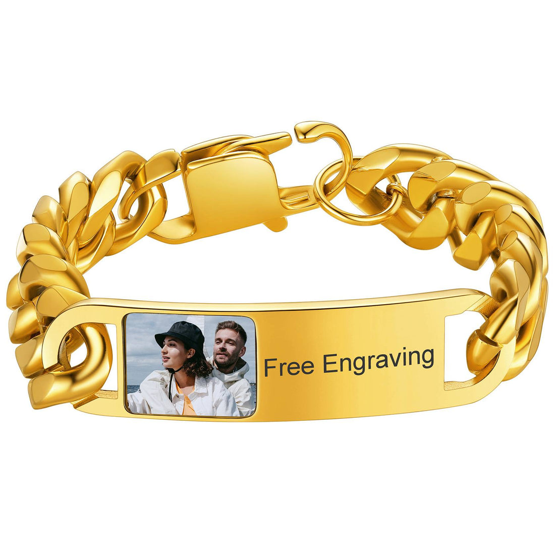 Personalized Picture Cuban Link Photo ID Bracelets for Men gold
