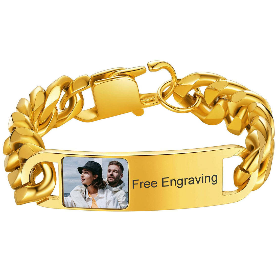 Personalized Picture Cuban Link Photo ID Bracelets for Men gold