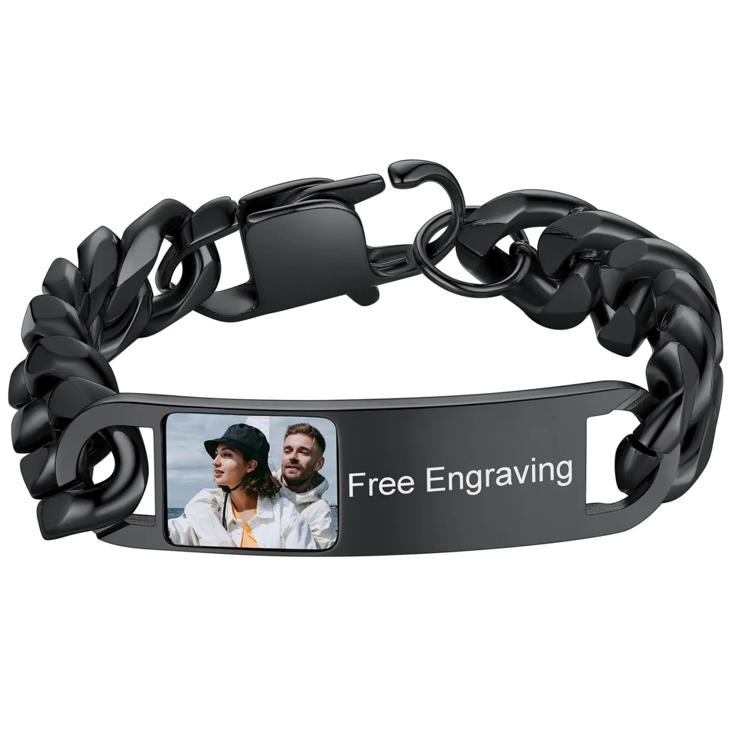 Personalized Picture Cuban Link Photo ID Bracelets for Men black