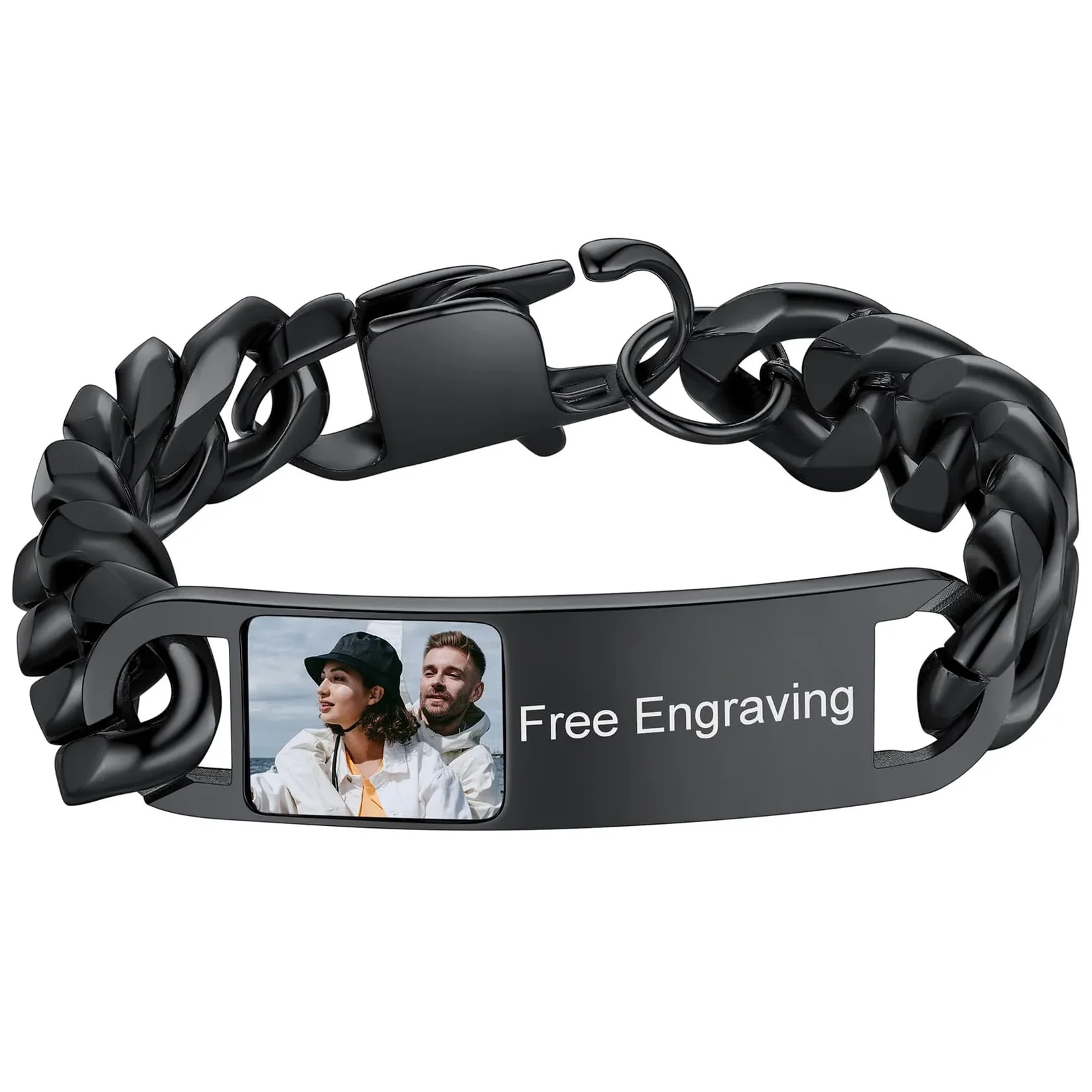 Personalized Picture Cuban Link Photo ID Bracelets for Men black