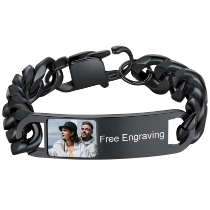 Personalized Picture Cuban Link Photo ID Bracelets for Men black