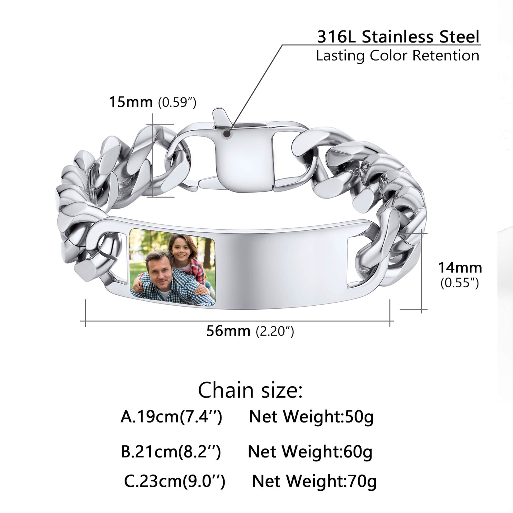 Personalized Picture Cuban Link Photo ID Bracelets for Men detail