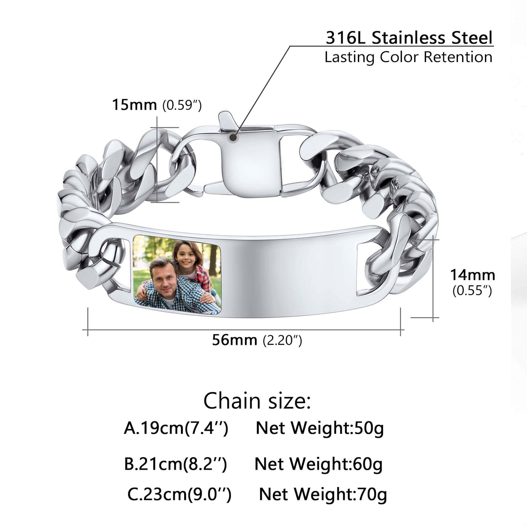 Personalized Picture Cuban Link Photo ID Bracelets for Men detail