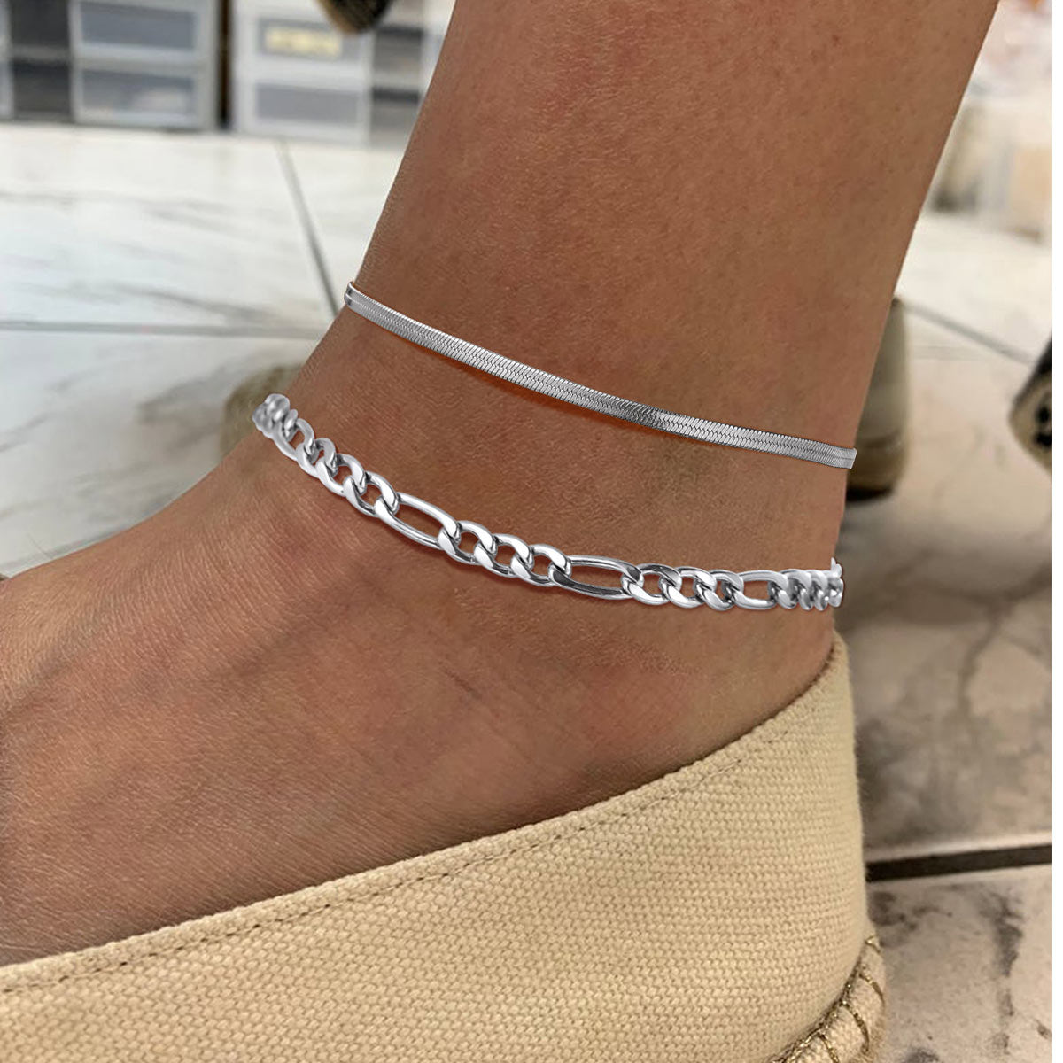 Cuban Figaro Chain Anklet Set