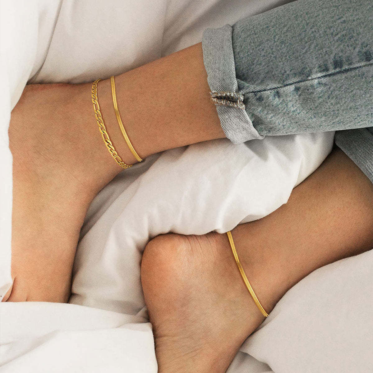 Cuban Figaro Chain Anklet Set
