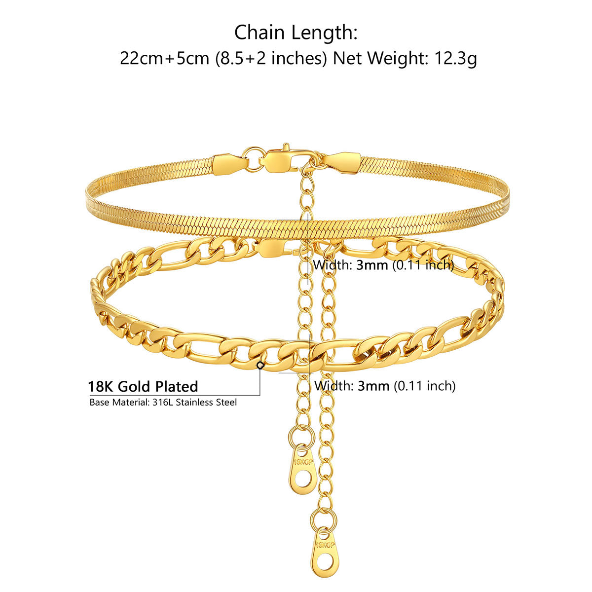 Cuban Figaro Chain Anklet Set