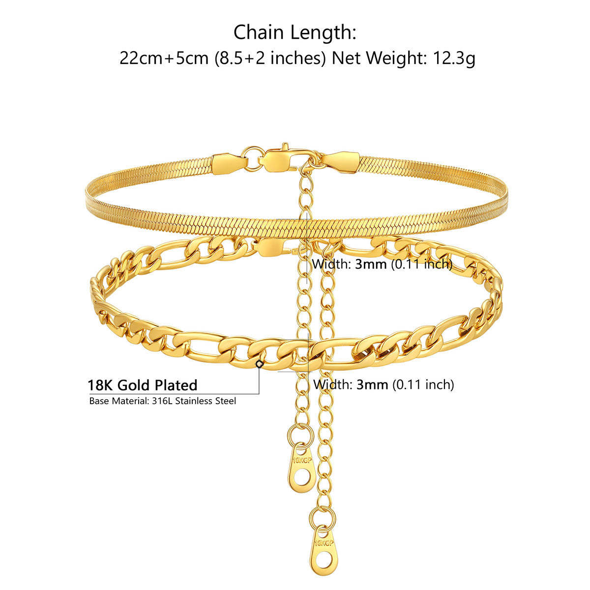Cuban Figaro Chain Anklet Set