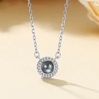 Cubic Zirconia Halo Photo Projection Necklace