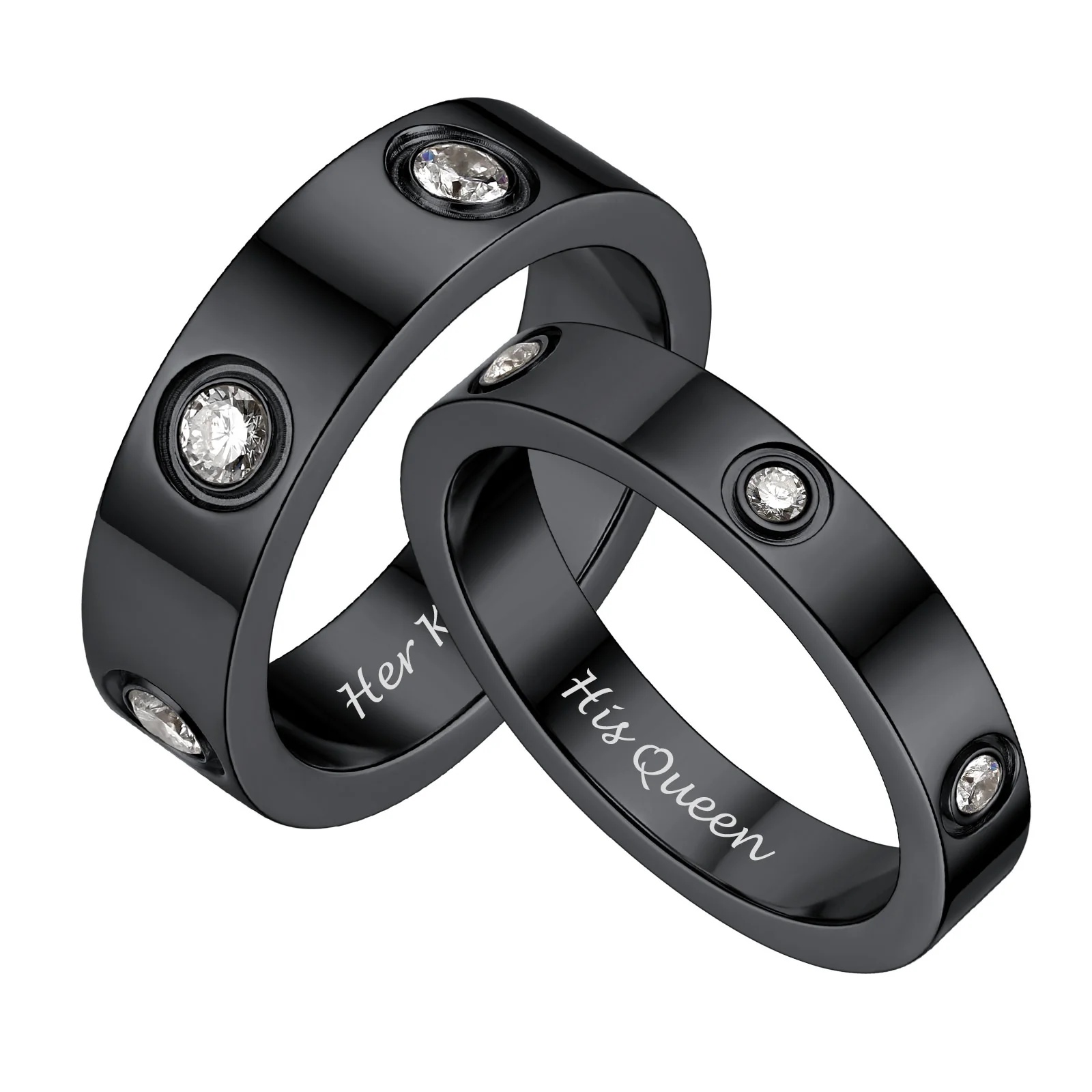 Cubic Zirconia Love Band Promise Rings for Couple black