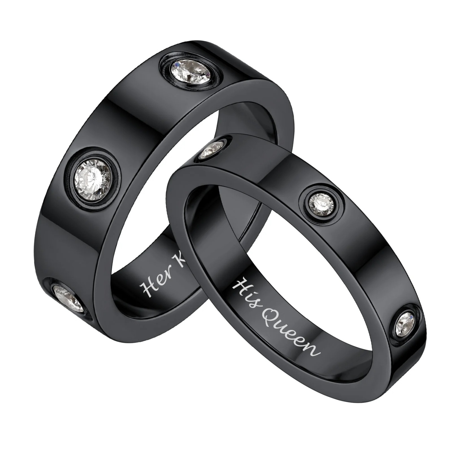 Cubic Zirconia Love Band Promise Rings for Couple black