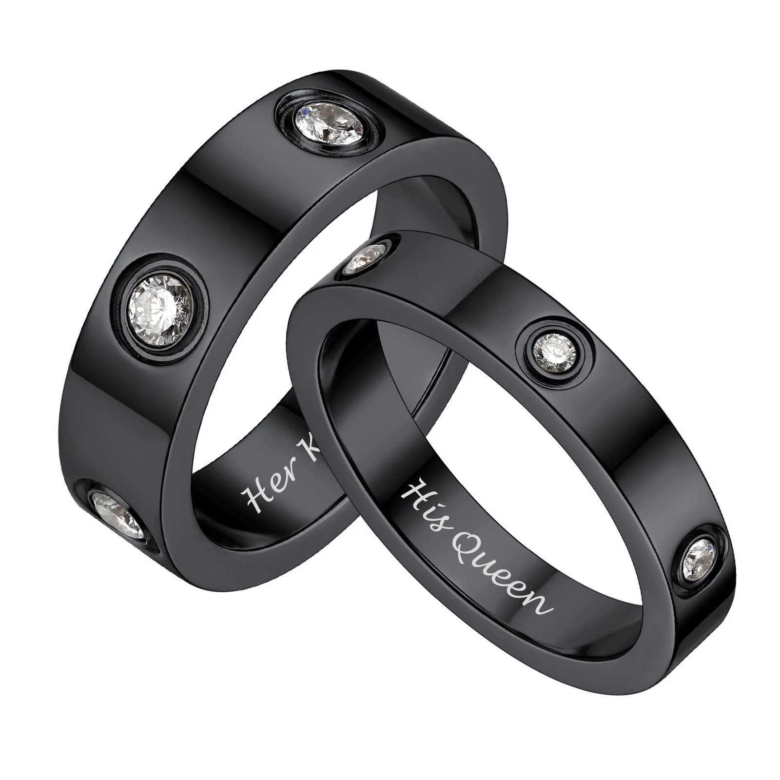 Cubic Zirconia Love Band Promise Rings for Couple black