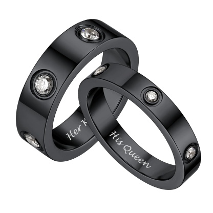 Cubic Zirconia Love Band Promise Rings for Couple black