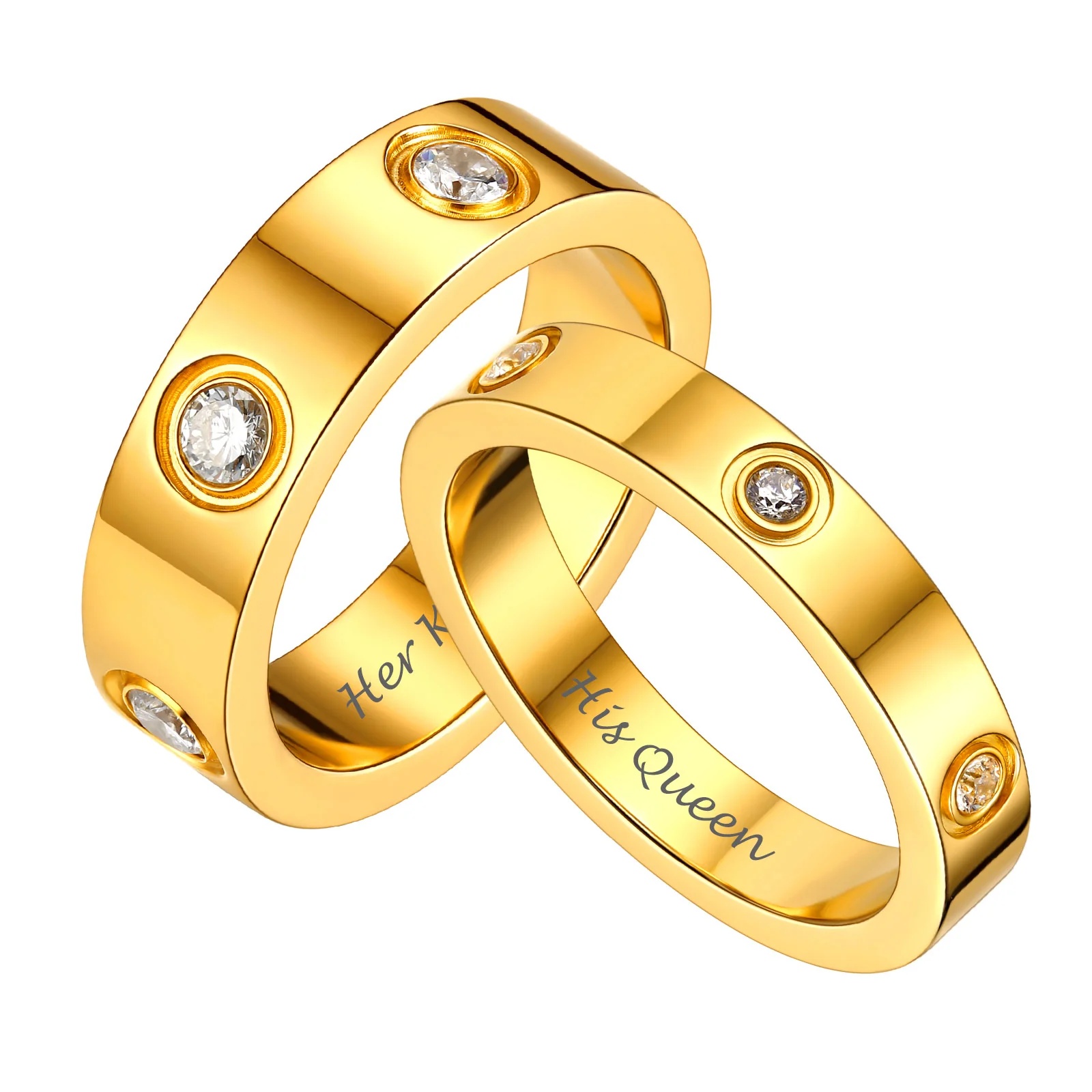 Cubic Zirconia Love Band Promise Rings for Couple gold