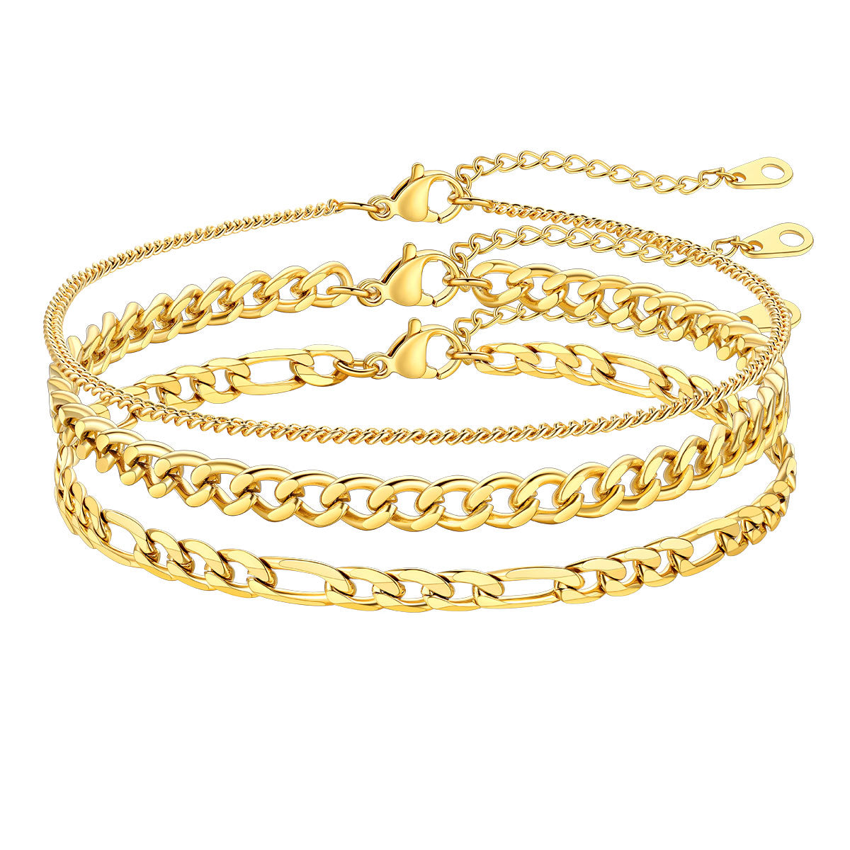 Curb & Figaro Chain Anklet Set for Women