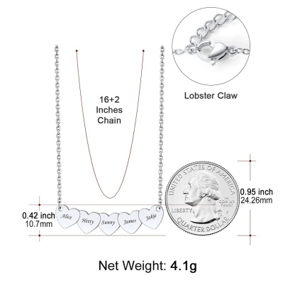 Custom 1-5 Hearts Name Necklace Dimension Durable