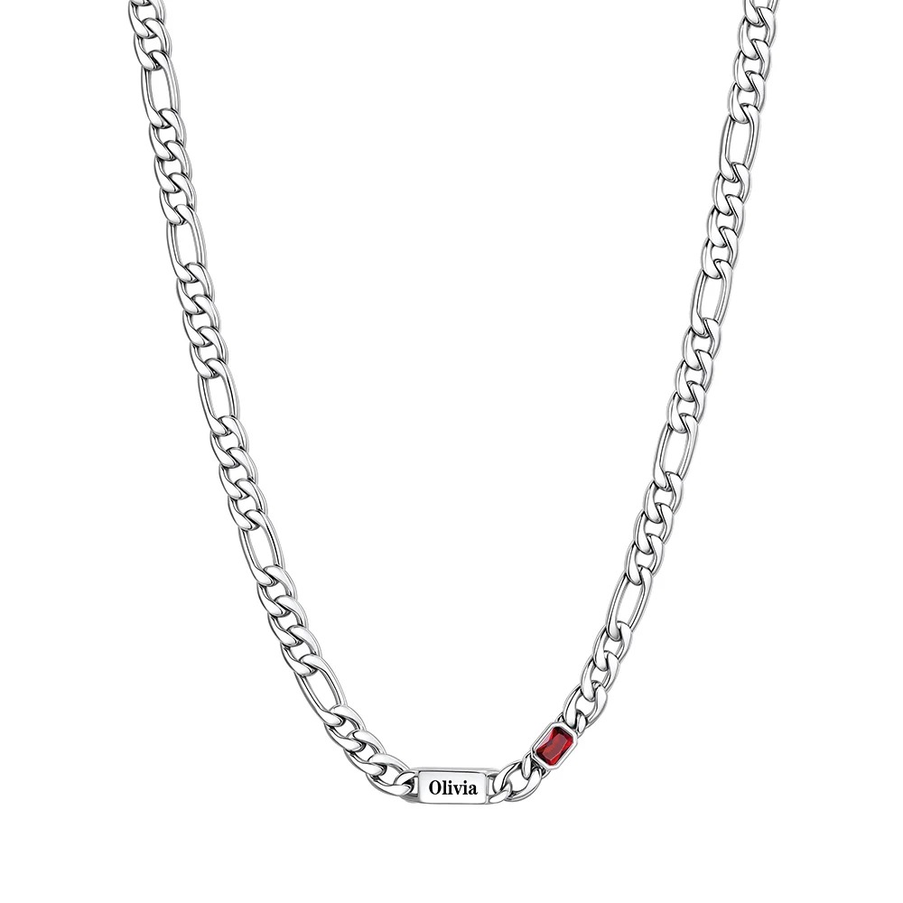 Custom 1-5 Names Birthstones Figaro Chain Keepsake Necklace