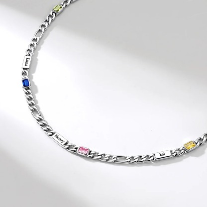 Custom 1-5 Names Birthstones Figaro Chain Keepsake Necklace Anniversary Gift 