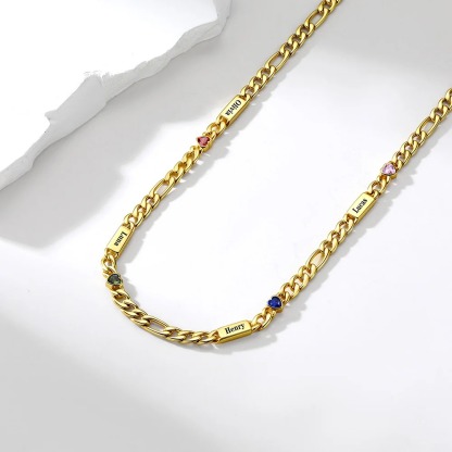 Custom 1-5 Names Birthstones Figaro Chain Keepsake Necklace Christmas Gift 