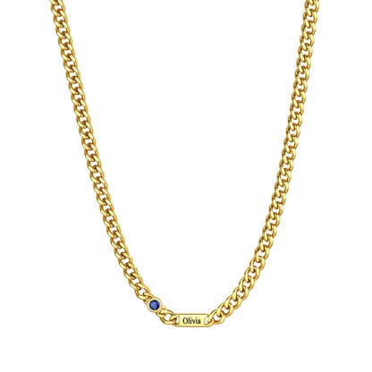 Custom Round Gold 1 Names Birthstones Cuban Link Chain Necklace 5MM