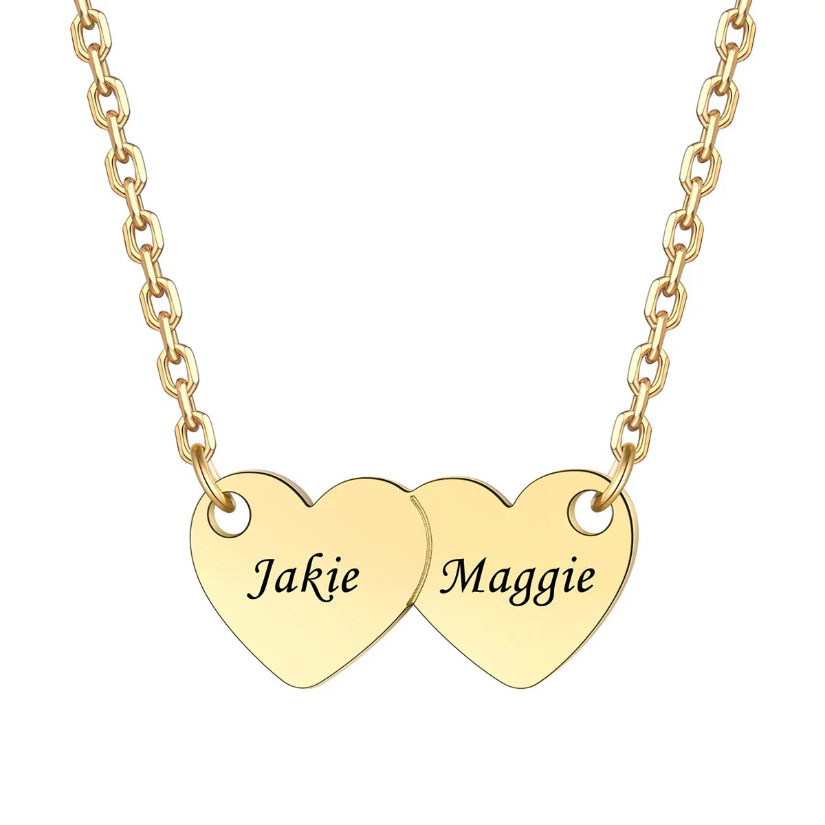 Custom gold 2 Hearts Name Necklace