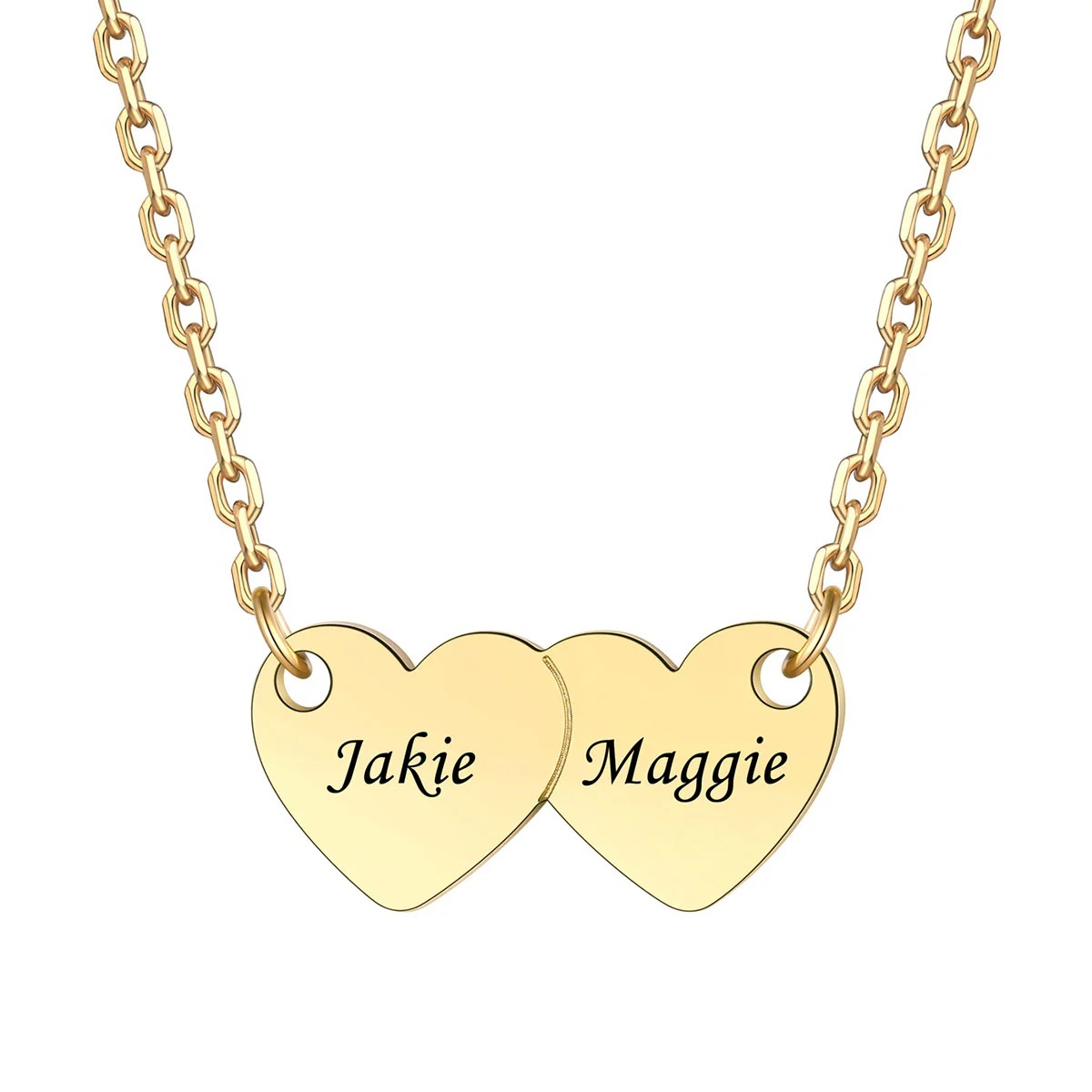 Custom gold 2 Hearts Name Necklace