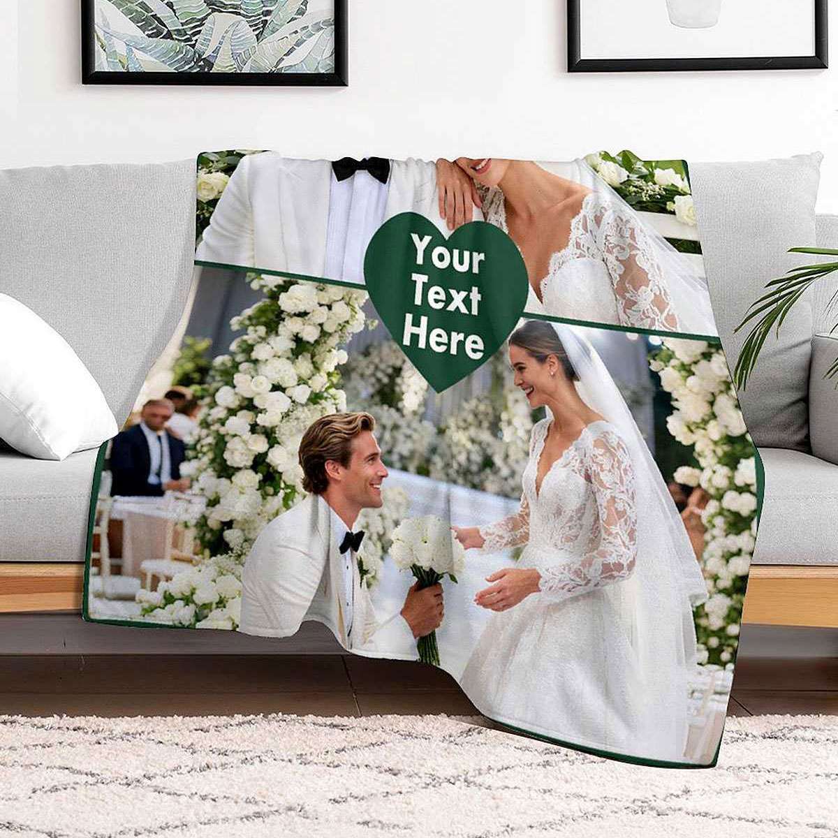 Custom 2 Photos Blanket with Text fpr family love