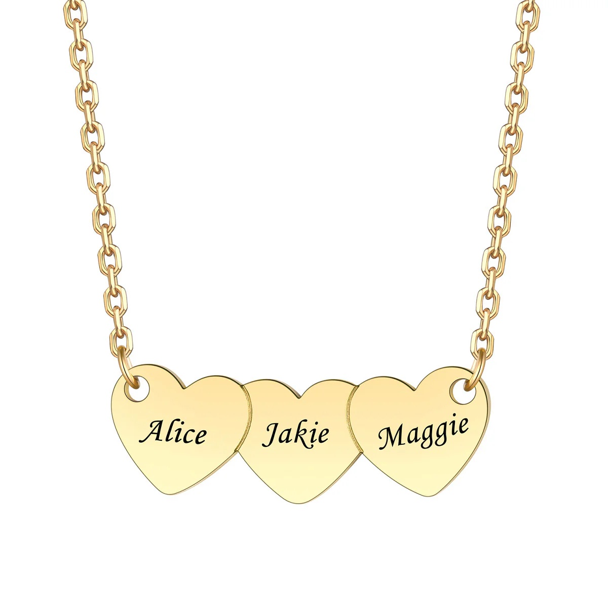 Custom gold 3 Hearts Name Necklace