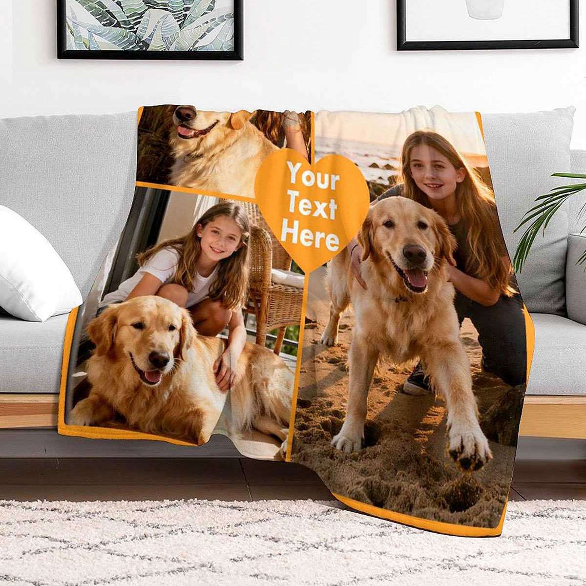 Custom 3 Photos Blanket with Text