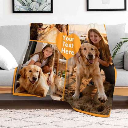 Custom 3 Photos Blanket with Text