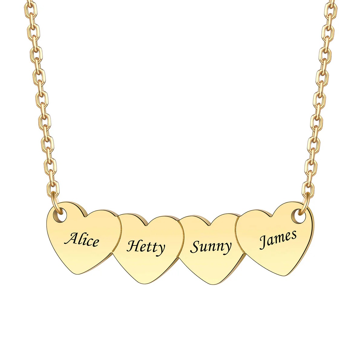 Custom gold 4 Hearts Name Necklace