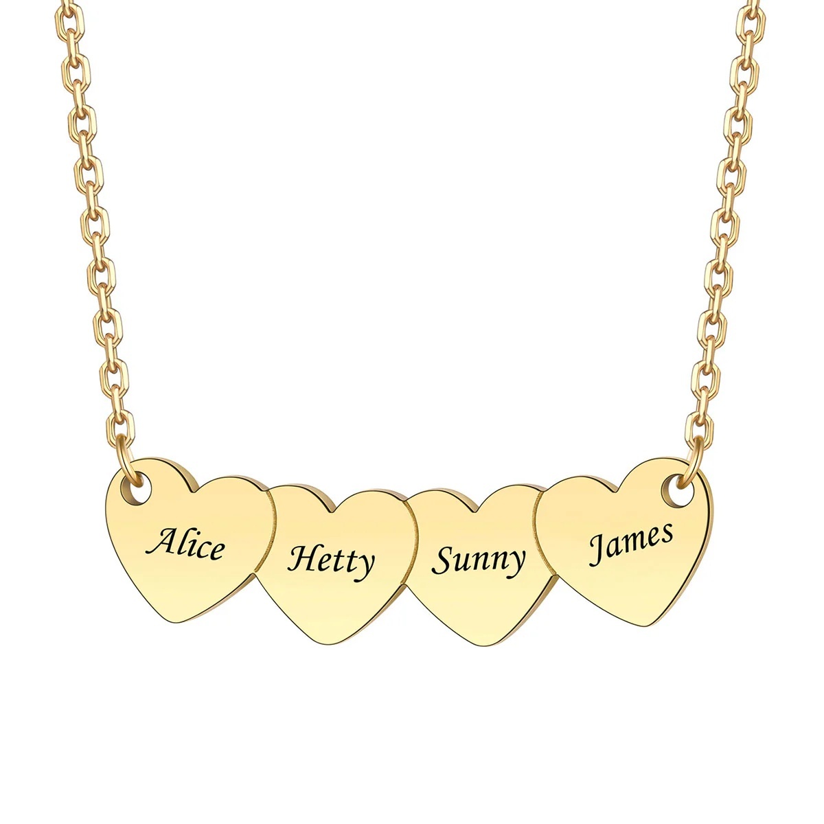 Custom gold 4 Hearts Name Necklace