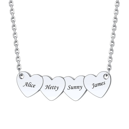 Custom 4 Hearts Name Necklace