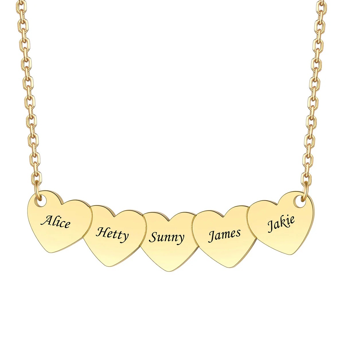Custom gold 5 Hearts Name Necklace