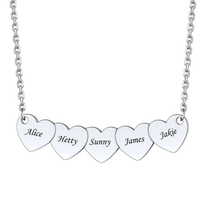 Custom 5 Hearts Name Necklace