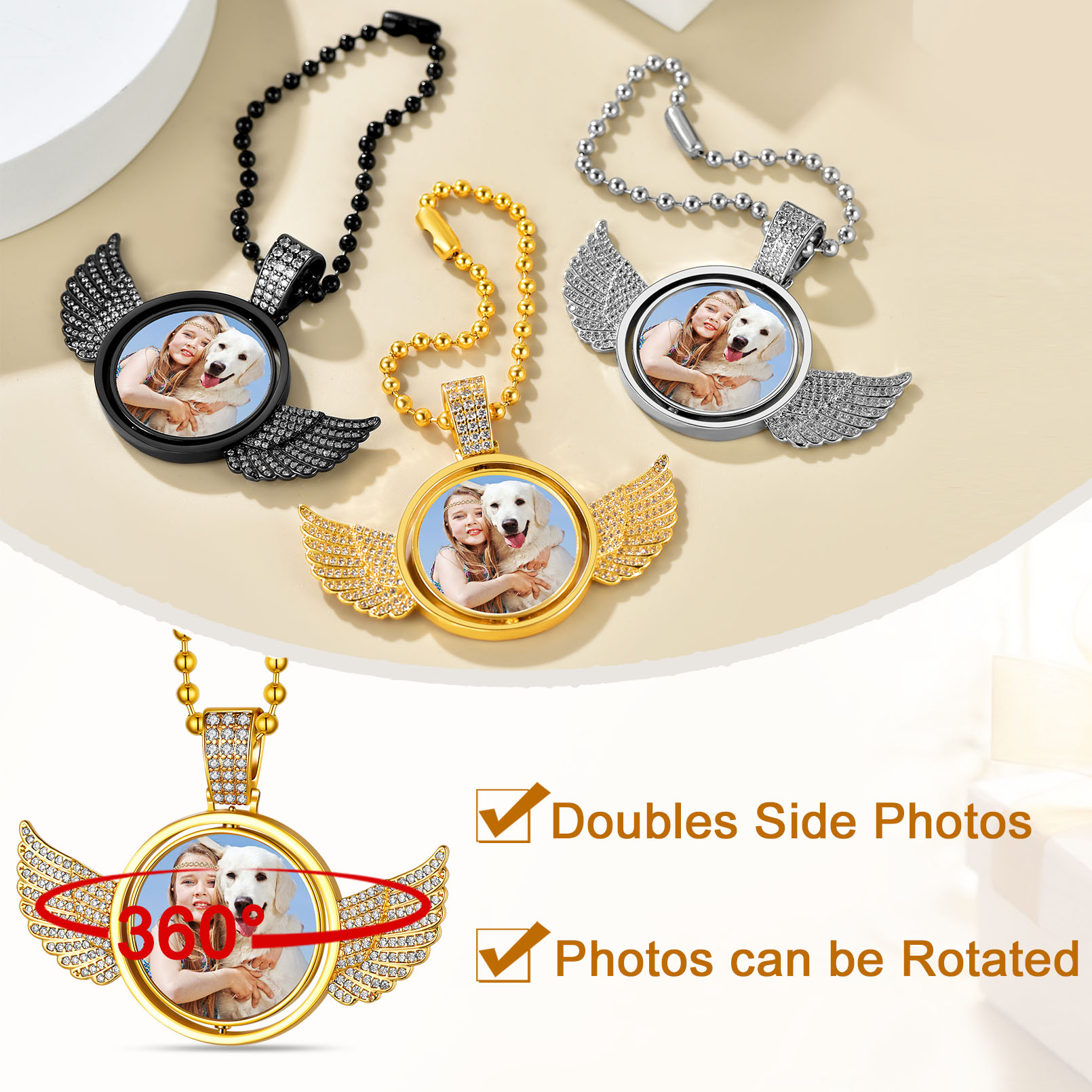 Custom Angel Wing Photo Pendant Memorial Accessories