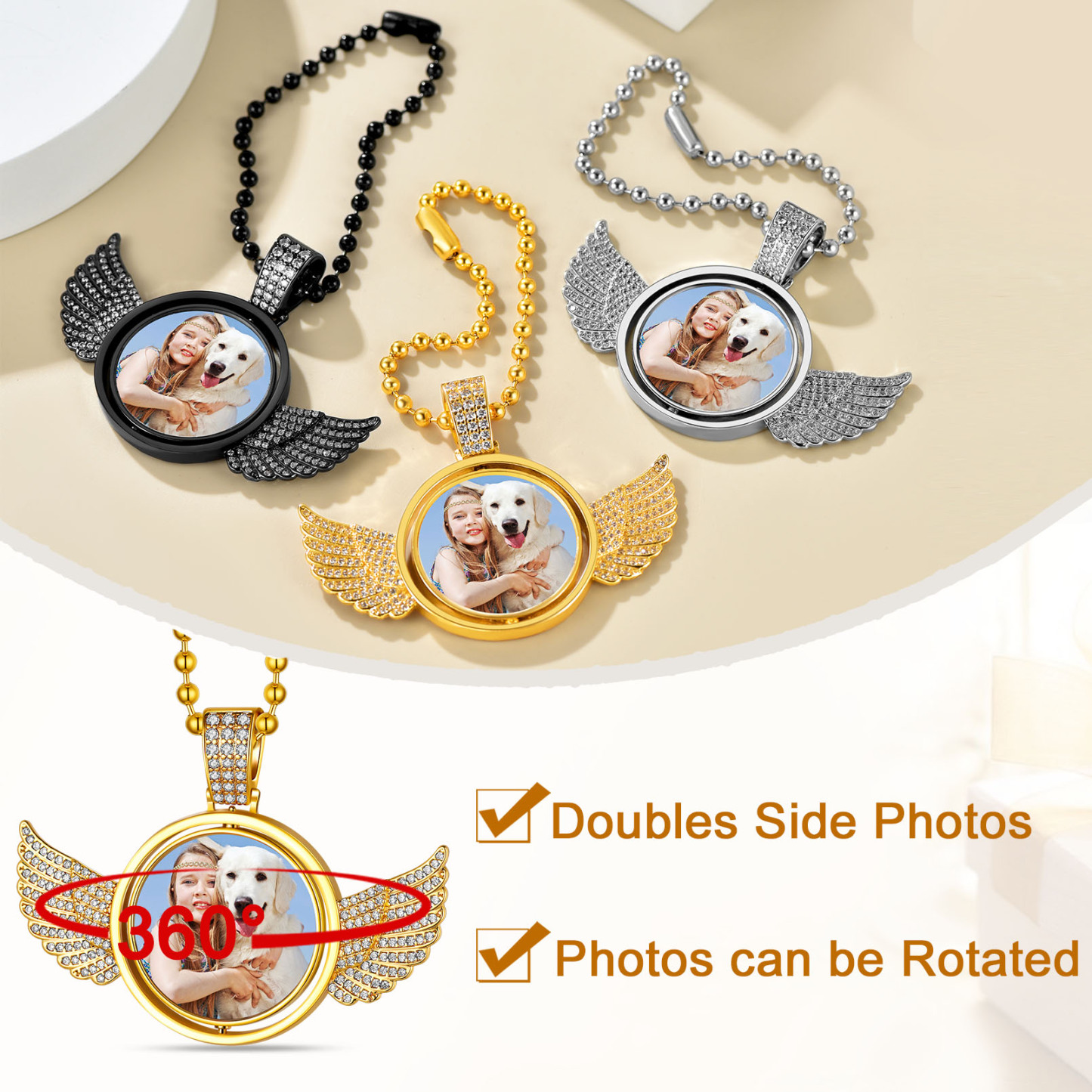 Custom Angel Wing Photo Pendant Memorial Accessories