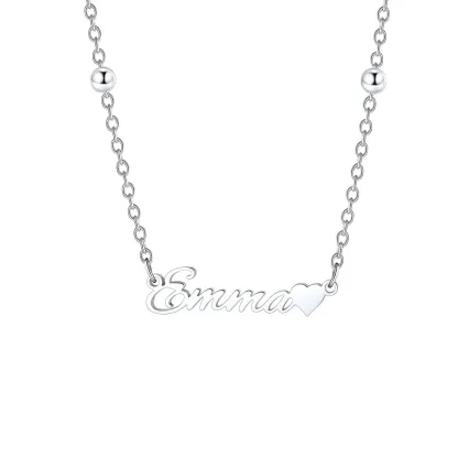 Custom Beaded Name Necklace with Heart Silver