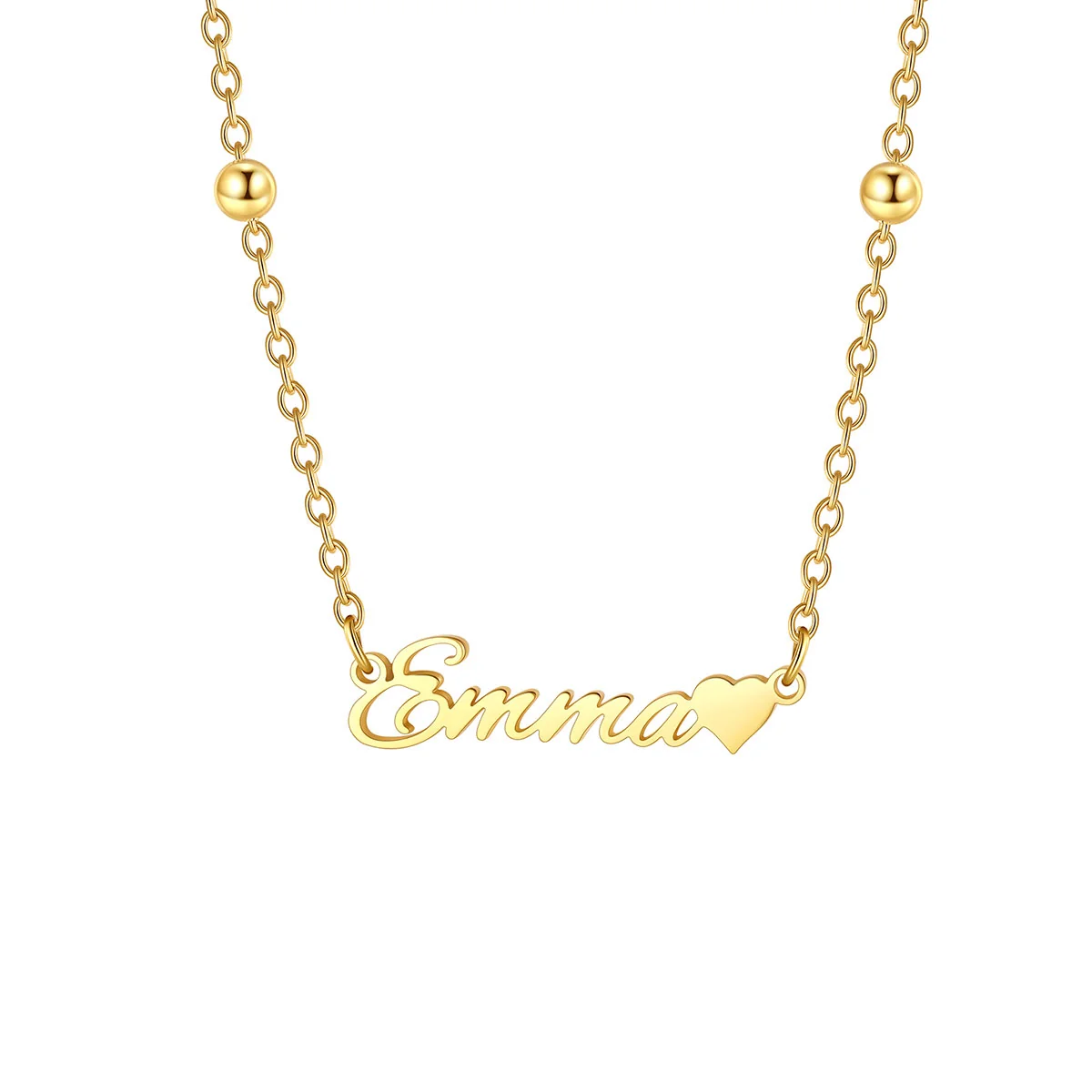 Custom Beaded Name Necklace with Heart Gold