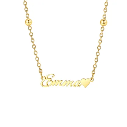 Custom Beaded Name Necklace with Heart Gold