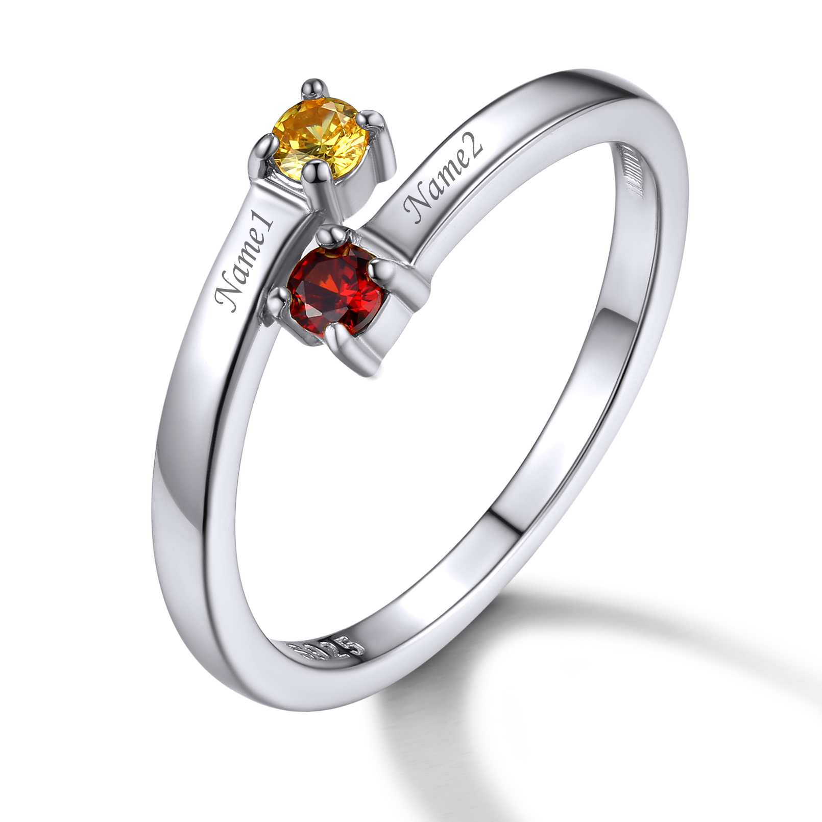 Custom Birthstones Adjustable Sterling Silver Engraved Ring