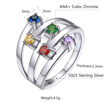 Custom Birthstones Adjustable Sterling Silver Ring