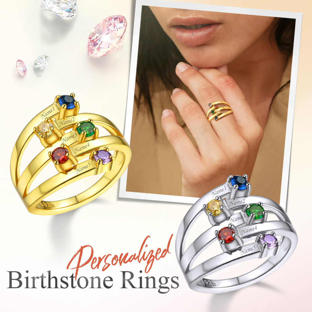 Custom Birthstones Adjustable Sterling Silver Ring for mom