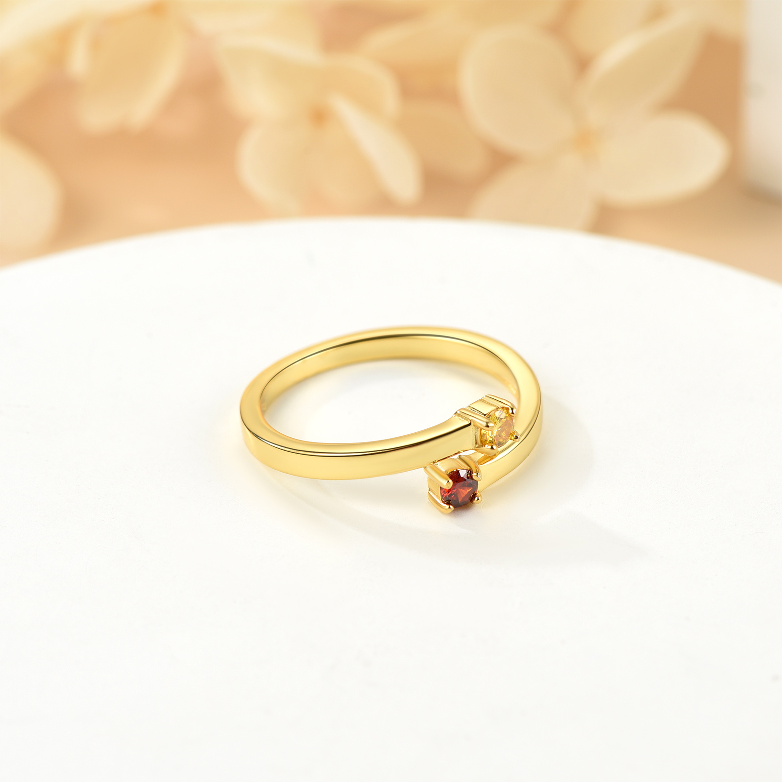 Custom Birthstones Adjustable Sterling Silver Ring gold
