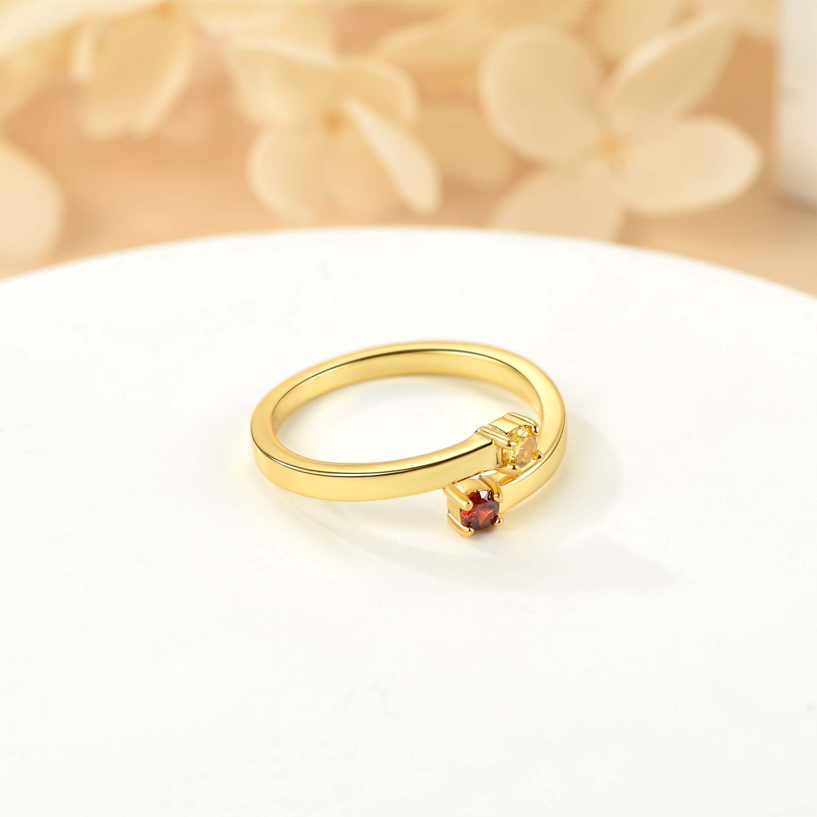 Custom Birthstones Adjustable Sterling Silver Ring gold