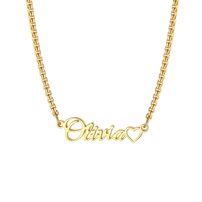Custom Box Chain Name Necklace with Open Heart