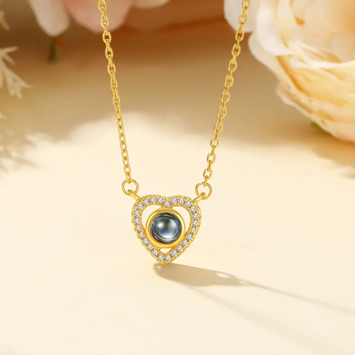 Custom CZ Heart Photo Projection Necklace