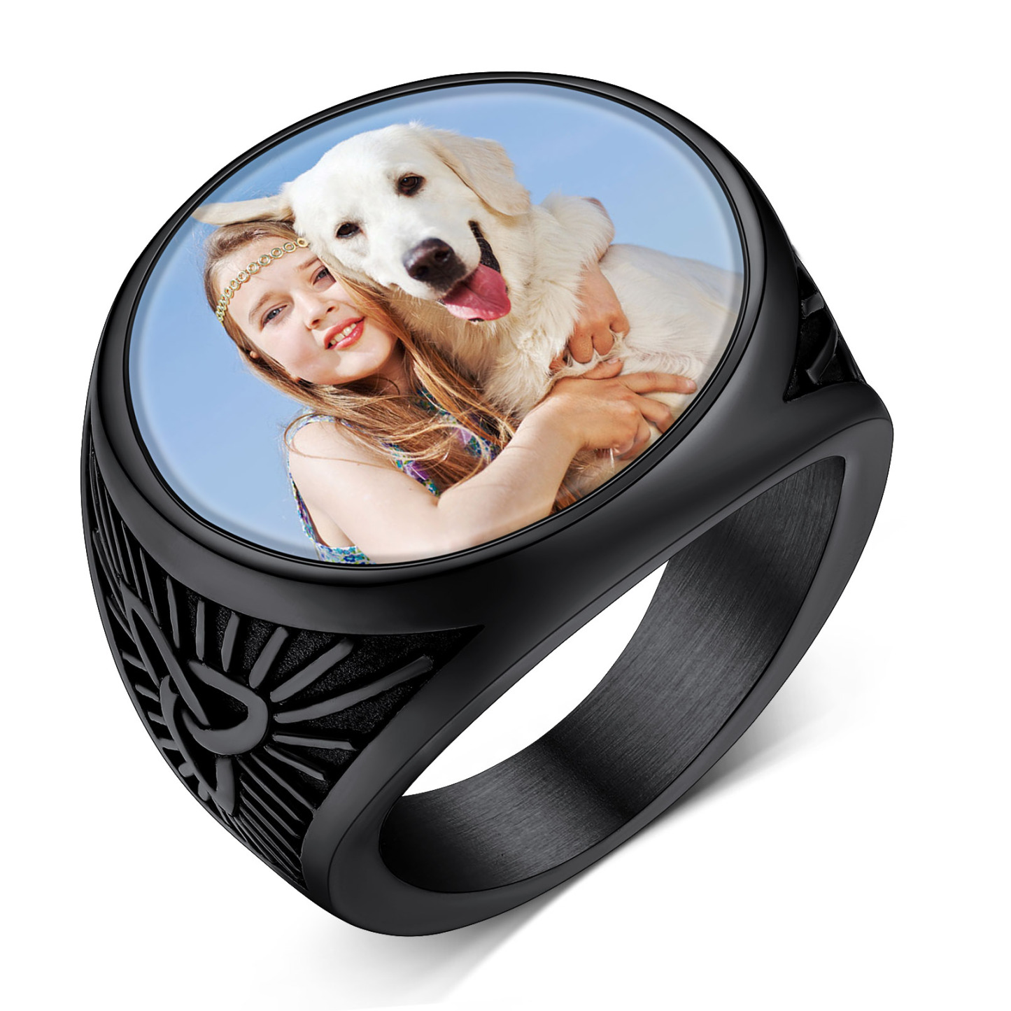 Custom Celtic Knot Round Signet Ring with Picture for Men