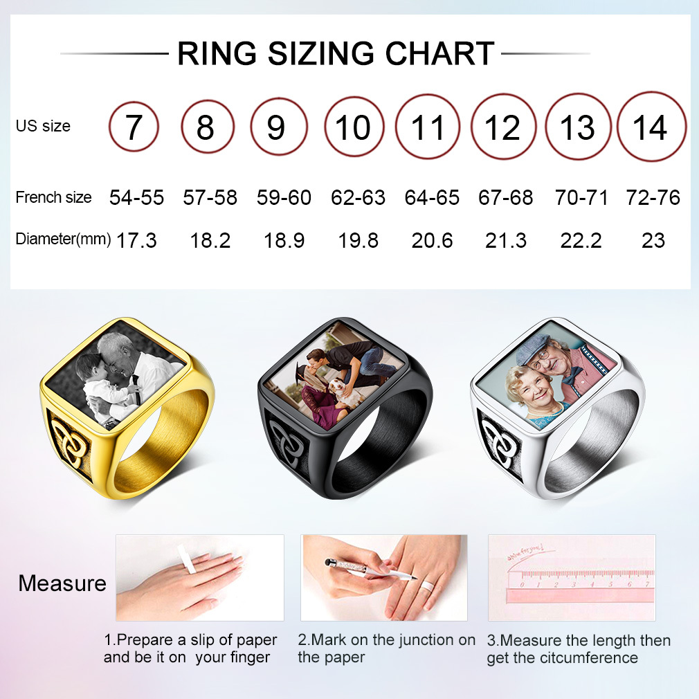 Custom Celtic Knot Square Signet Ring with Picture size