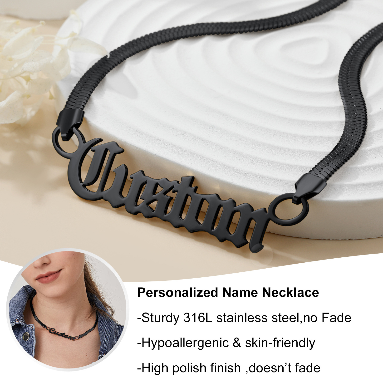 Personalized Herringbone Chain Names Necklaces for Women